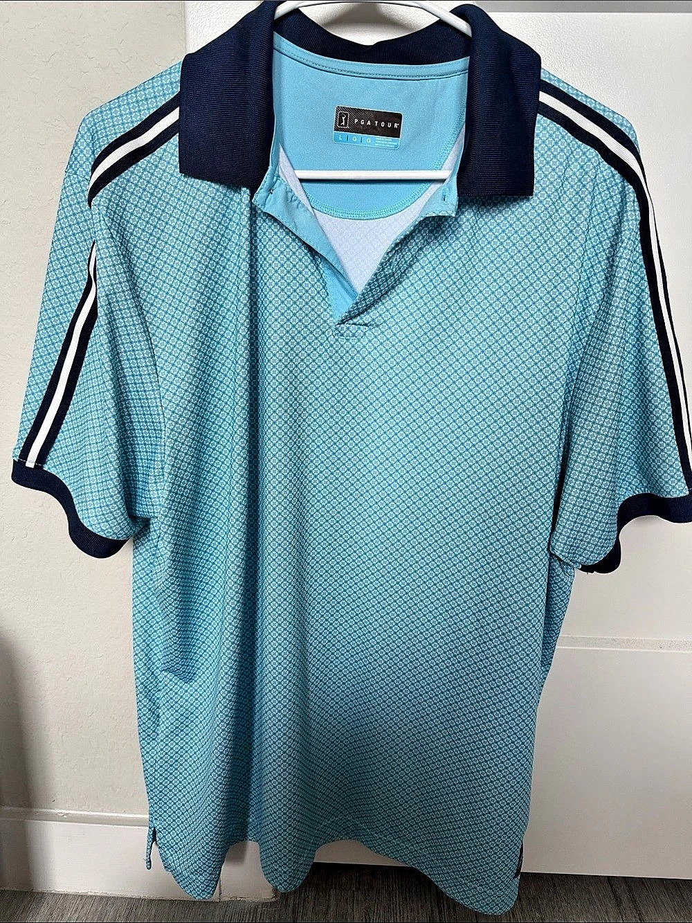 PGA TOUR Men's Geometric Print Performance Golf Polo Shirt Blue Large